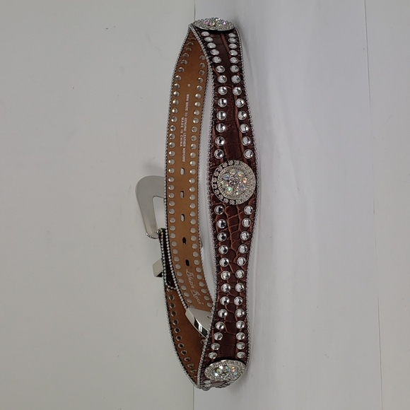 BLAZIN ROXX SCALLOP CROC PRINT LEATHER RHIENSTONE WESTERN BELT M - Picture 4 of 15